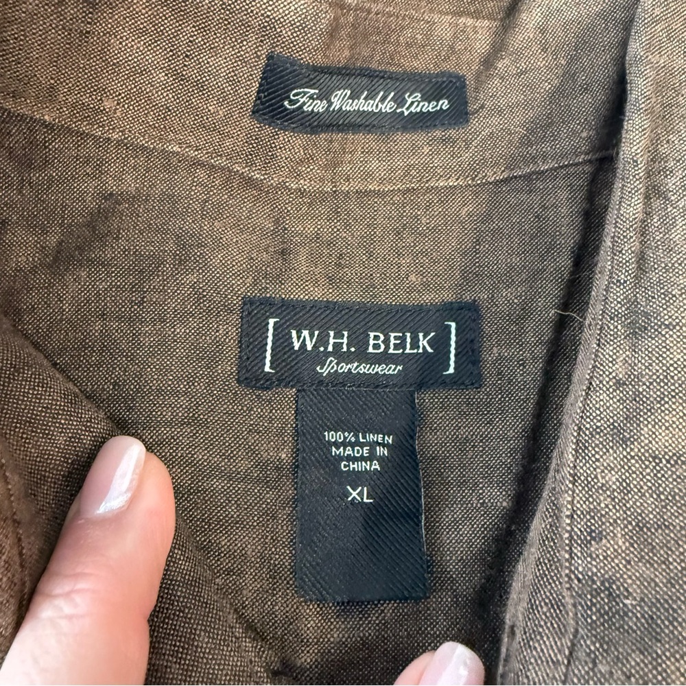 Men's W. H. Belk sportswear Brown linen button down Shirt size XL - Picture 2 of 8